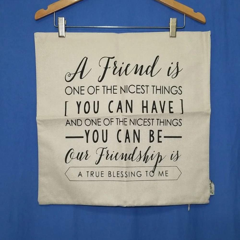 Decorative Throw Pillow Cover with Friendship Quote.  BRAND NEW